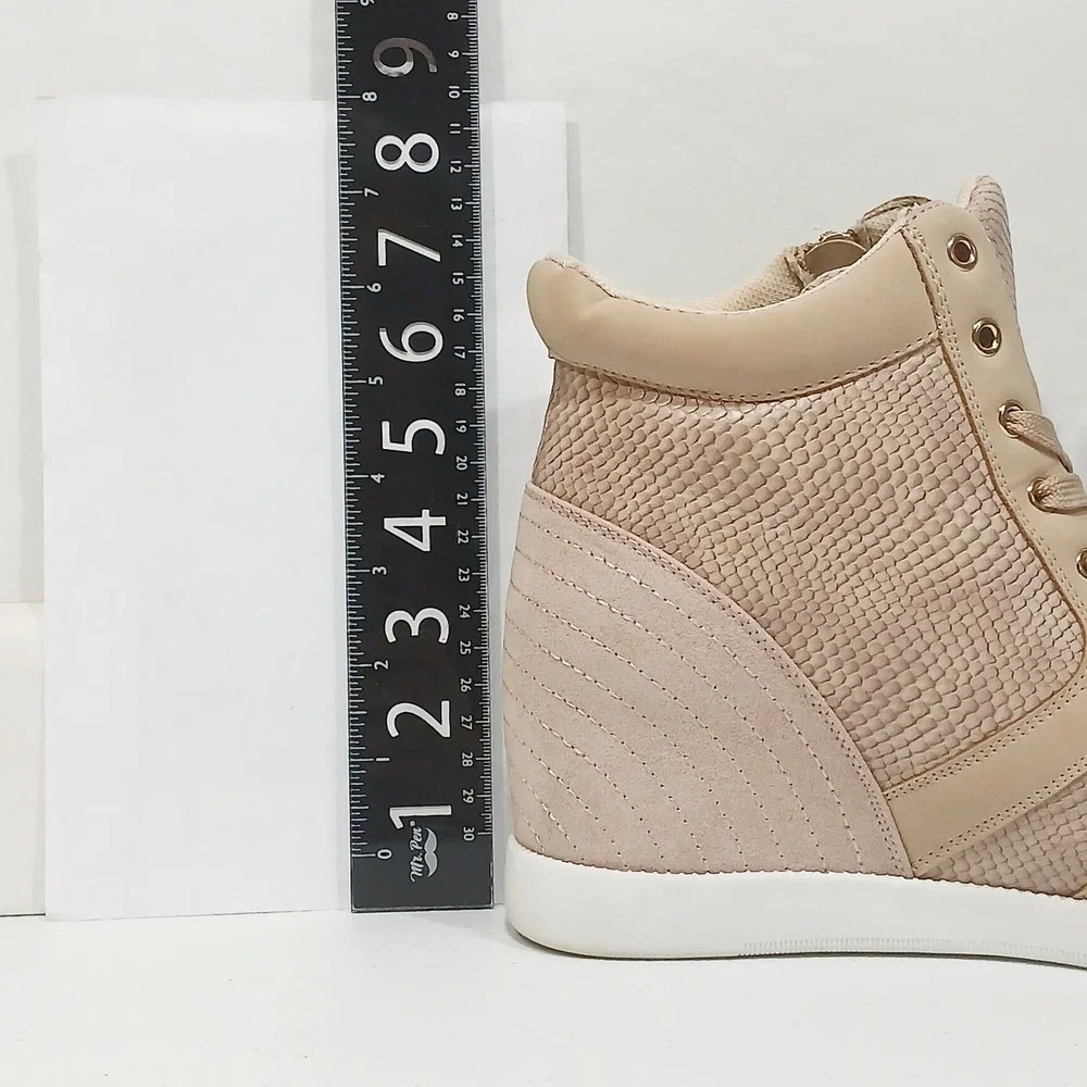 JustFab Hidden‎ Wedge Sneaker Booties Blush Pink Snake Print Side Zip Size 9